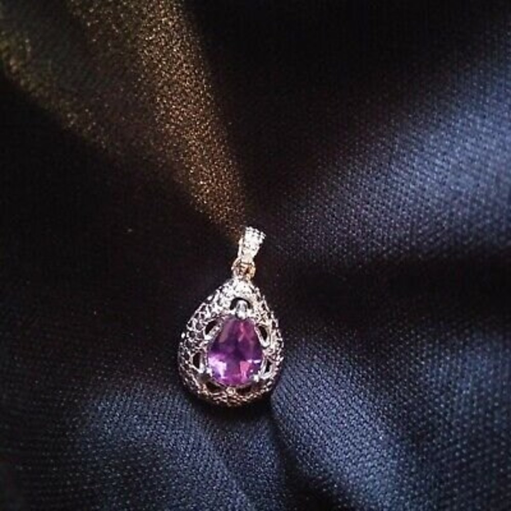 .918 Carat Amethyst & Genuine Diamond PLATINUM over .925 STERLING SILVER PENDANT